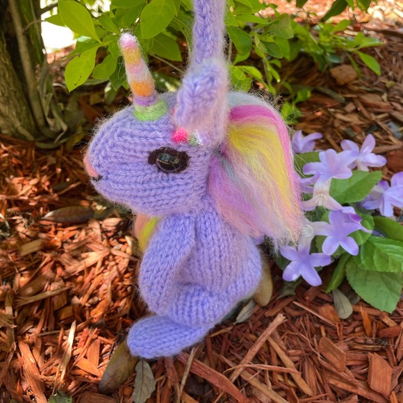 Hand crafted knit and needle felted unicorn magical  bunny rabbit stuffed animal - Picture 7 of 10